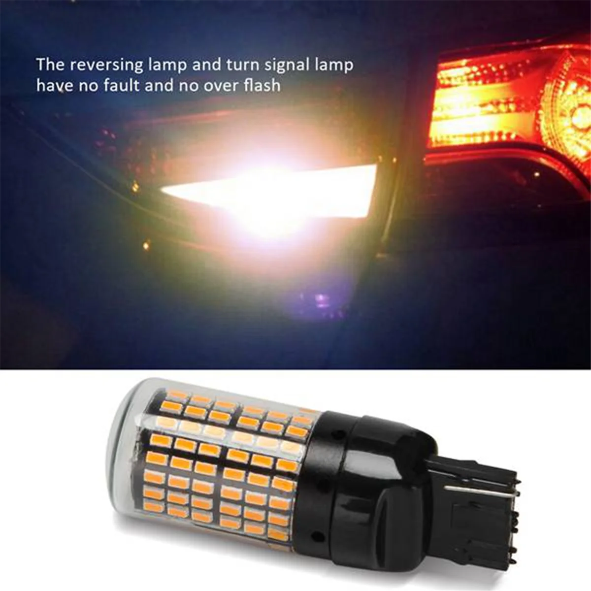 4Pcs 144-Smd Reverse Light Turn Signal Light Error Free No Flash T20 7440 Led Bulbs,Black Shell (Yellow Light)