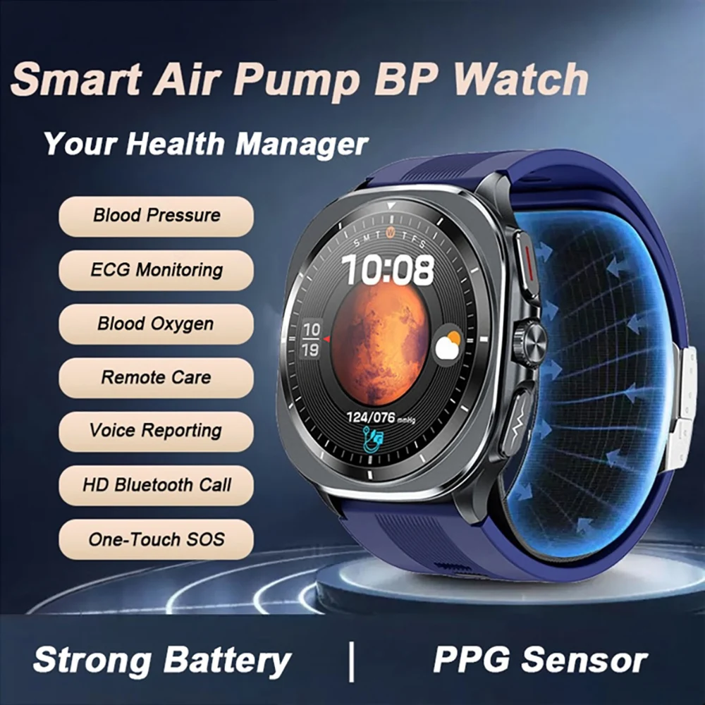 2025 Nieuwe Smartwatch Gezondheid track Luchtpomp Airbag Echte Bloeddruk Smart Horloge Mannen Vrouwen Bloed zuurstof BT Antwoord Oproep