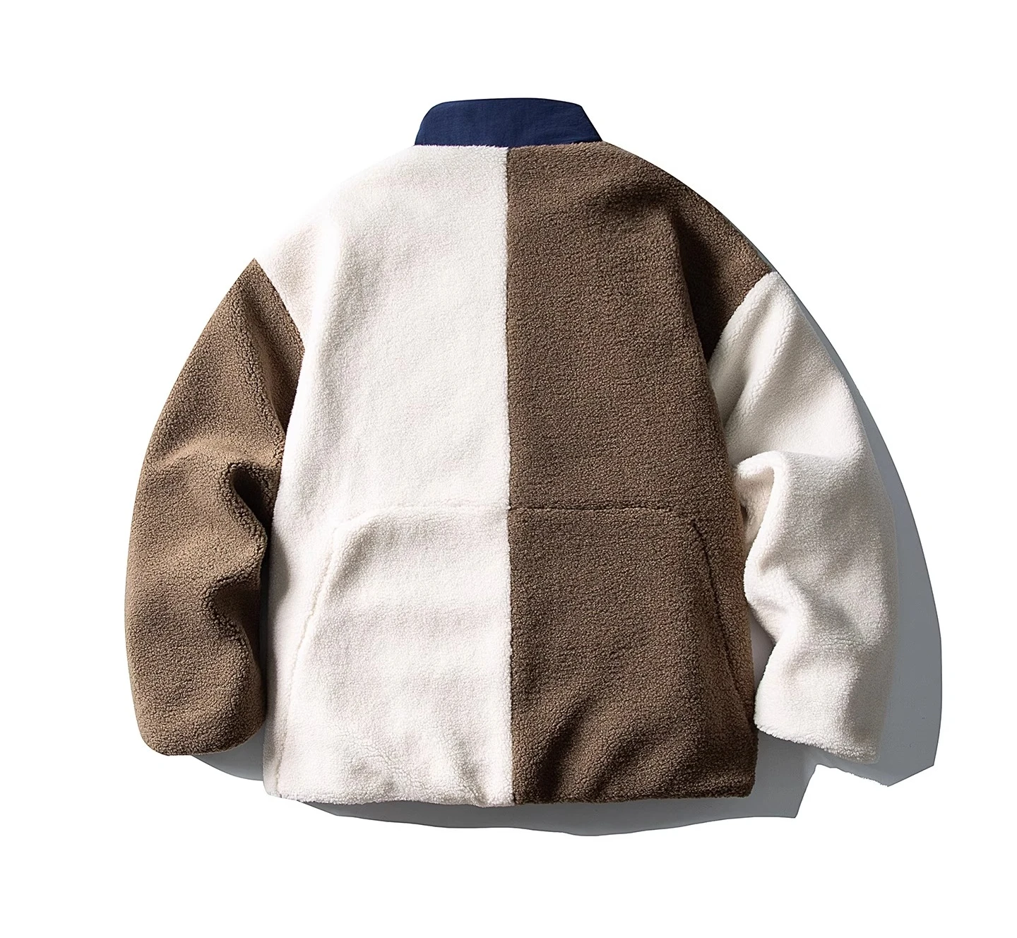 خريف شتاء جديد الرجال البيج المرقعة الوقوف طوق صوف الضأن سترة قطن الرجعية زوجين فضفاضة عادية تنوعا معطف القطن #2