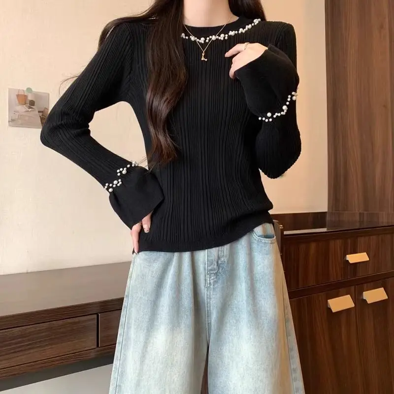 Korean Slim Youth All-match Pullovers Top Autumn Winter New Long Sleeve Solid Color Fashion Sweaters Sweet Elegant Women Clothes