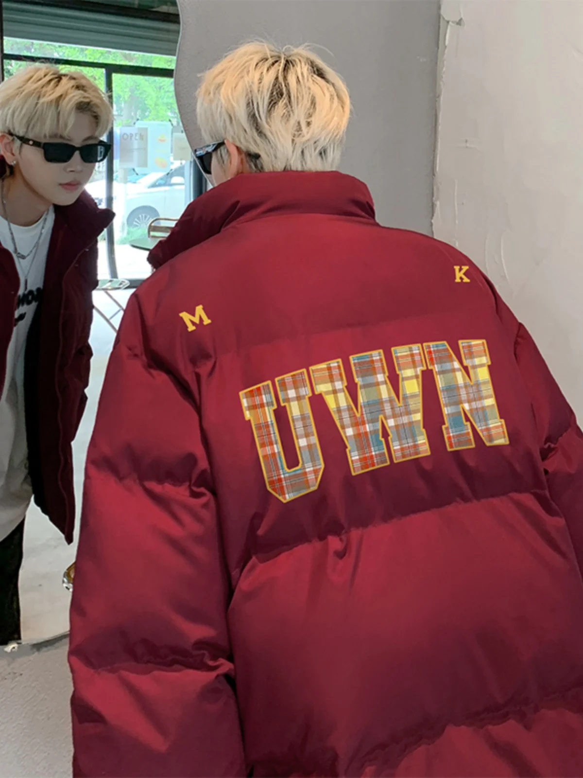 

Retro American Lightweight Cotton Jaet Men's Winter Trend Red Outerwear Oversize Design Couple's Bread Sle Casual Coat