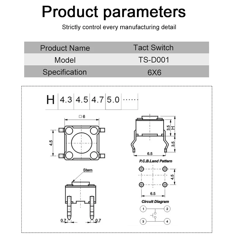 20/100PCS 6x6mm Panel PCB Momentary 4 Pin Tactile Tact Mini Push Button Switch 6*6*12/12.5/13/13.5/14/15/16/17/18/19/20MM