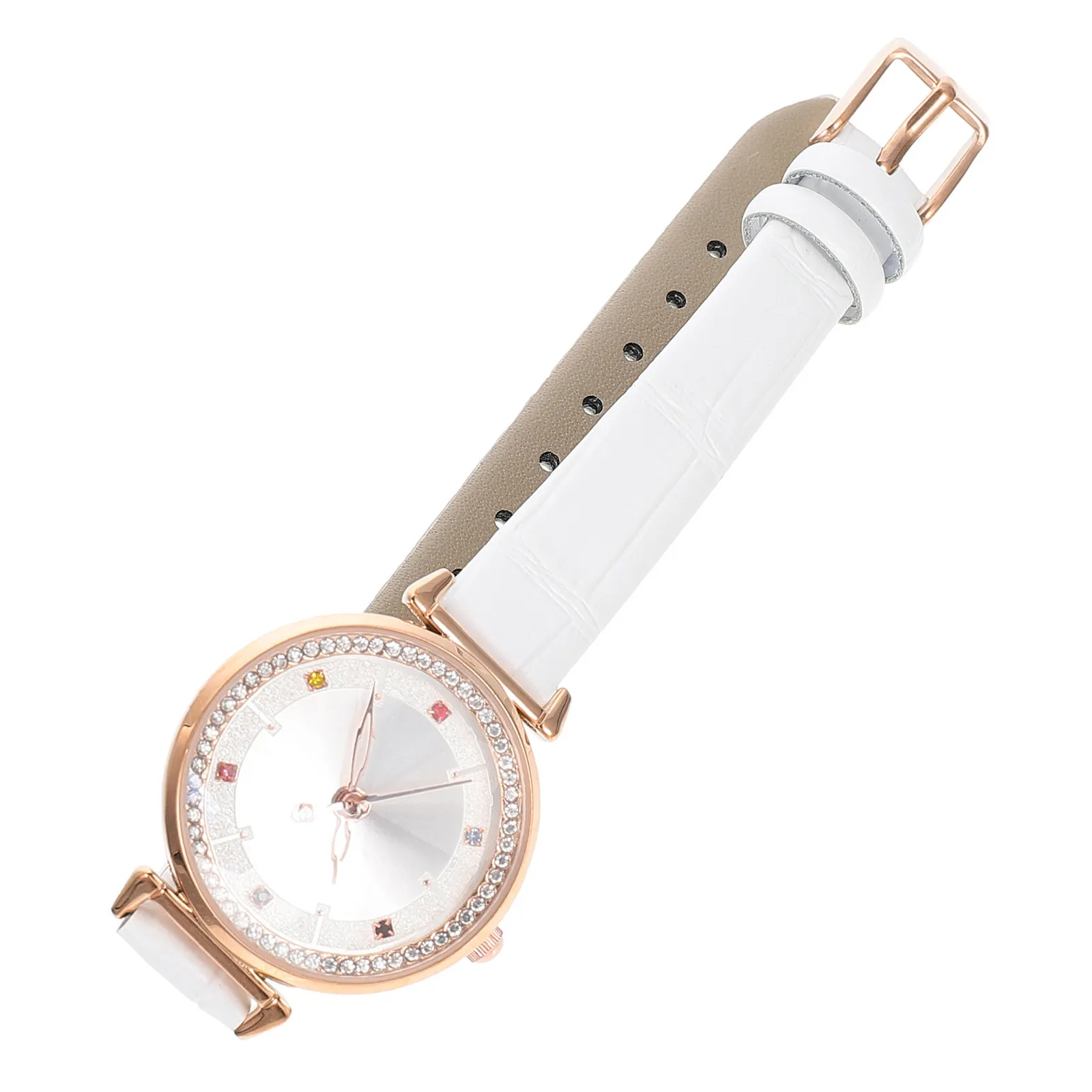 

1 комплект женских наручных часов с разноцветными драгоценными камнями, стильным декоративным циферблатом, удобным дышащим ремешком, классическим дизайном для повседневного использования