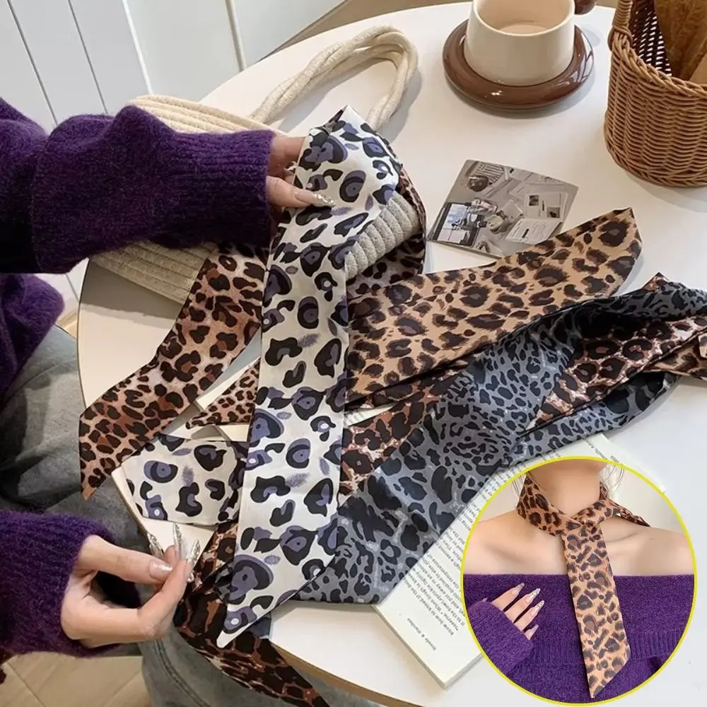 Fashion Leopard Print Slender Scarf Long Decoration Small Silk Scarf Thin Neck Scarf Women Accessories