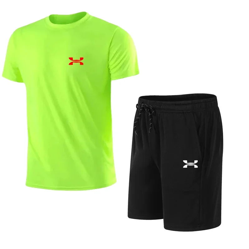 Conjunto de camiseta e shorts de manga curta masculino, casual respirável para jogging, roupas esportivas, verão, novo, conjunto 2 peças, 2024