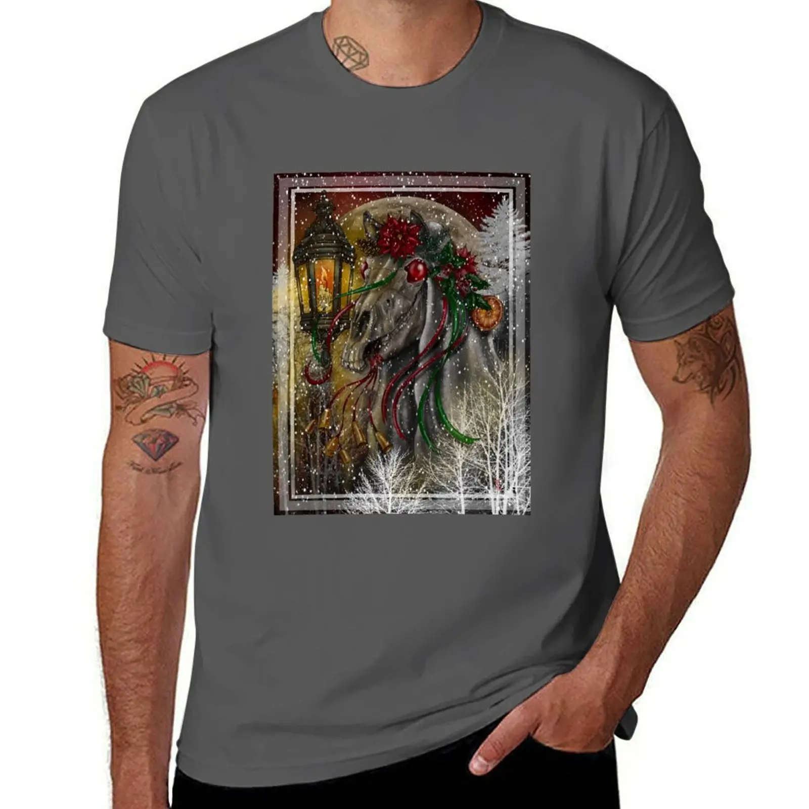 

Mari Lwyd T-Shirt Vintage Print Crew Neck Tee
