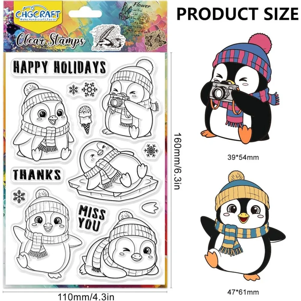 1Sheet Penguin Winter Life Clear Stamps Cute Animals Transparent Stamps Snowflake Clear Stamp Seals 4.3×6.3 inch
