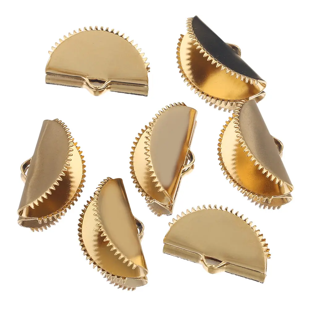 10pcs Ribbon Semi Circle Crimps Cord End Caps Clip Fastener Leather Cove Connectors for DIY Jewelry Making Accessories