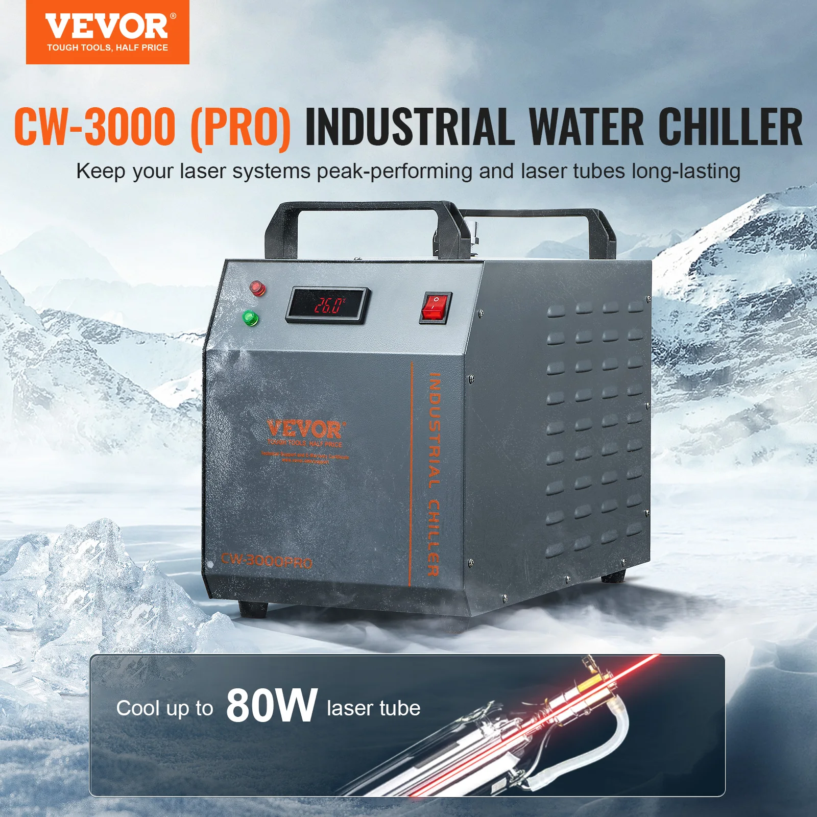 Imagem -02 - Vevor-resfriador de Água Industrial Refrigerador a ar Máquina de Gravação a Laser 150w 18 l Min Vazão Máxima 150w Cw3000 Pro