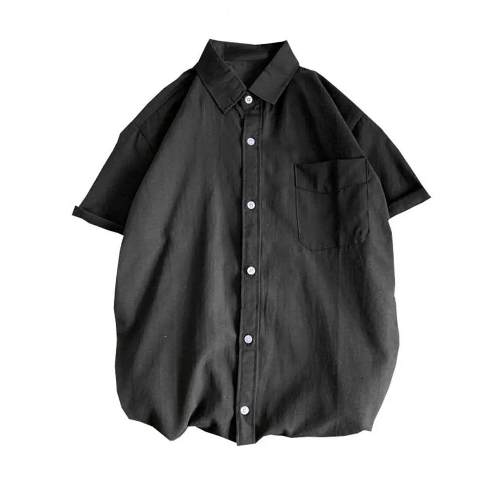 

Korean Style Men Shirt Patch Pocket Single Breasted Summer Work Shirt قمصان وبلوزات