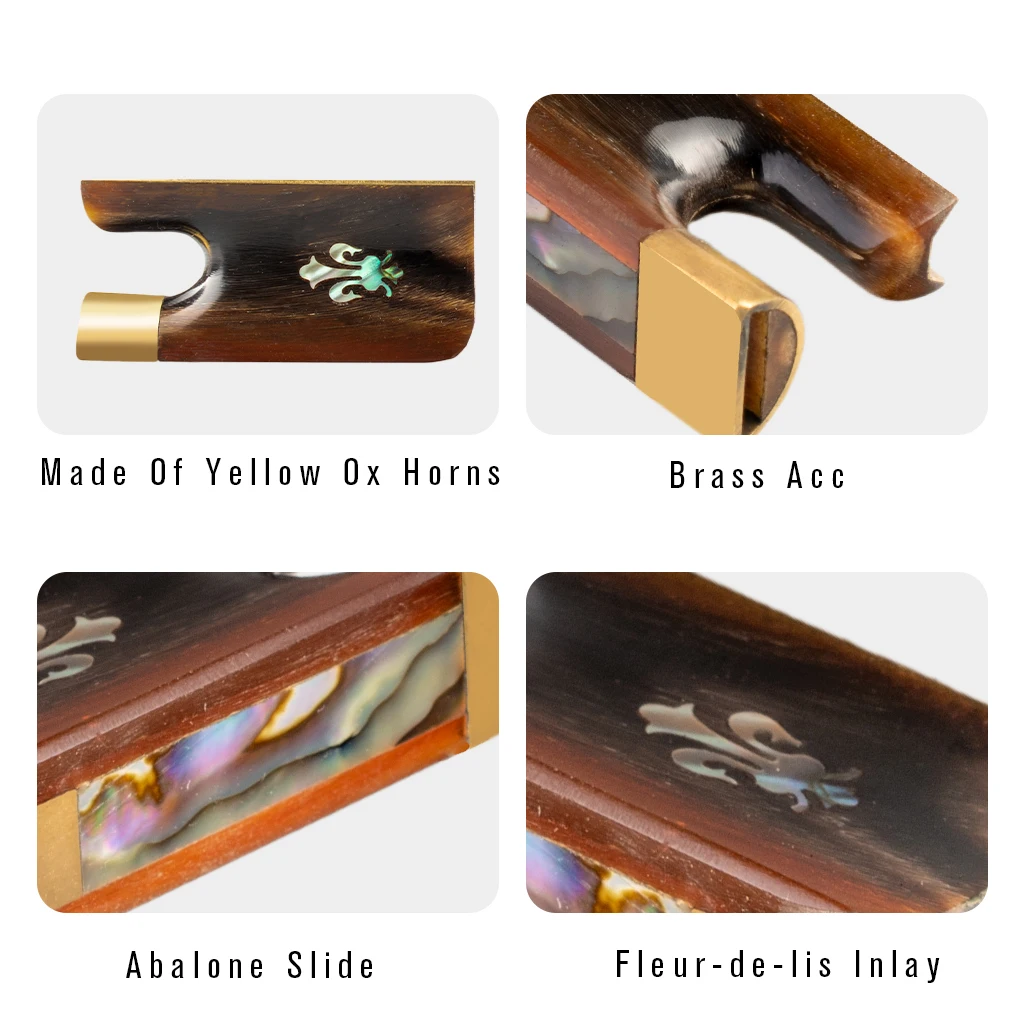 

Подлинная роговая накладка для смычка (из рога быка) – с инкрустацией флер-де-лис, запасная часть для ремонта смычка 4/4 из пернамбука