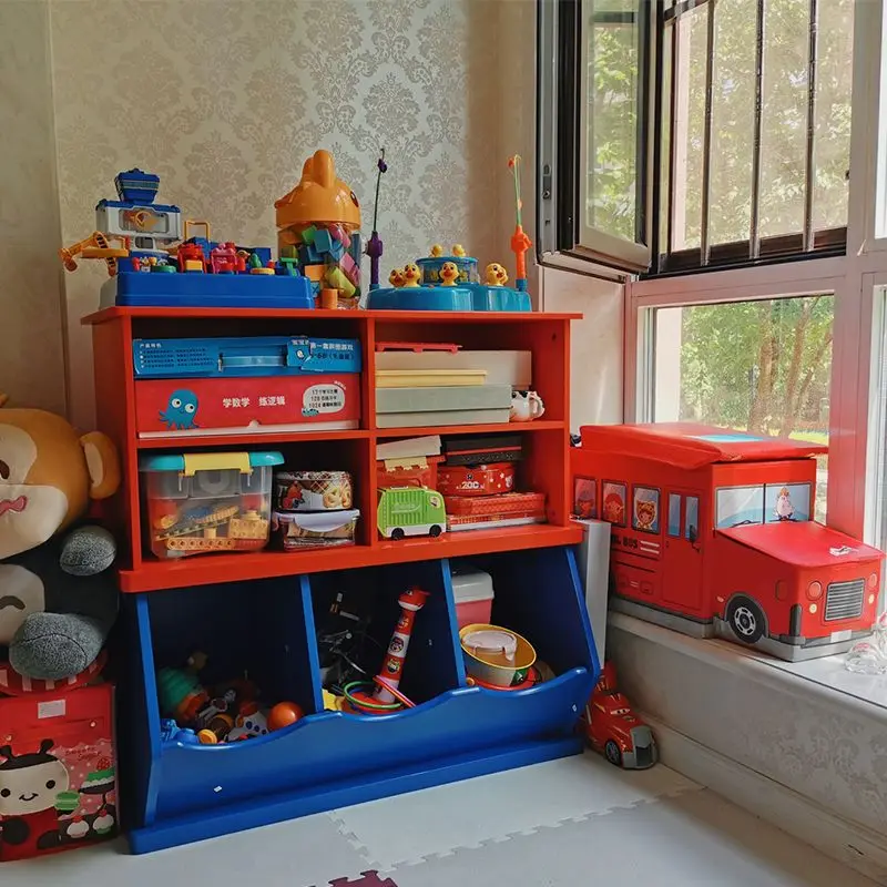 Children's toy storage cabinet Bookshelf 2-in-1 baby doll finishing rack Shelf overlapping building block storage cabinet