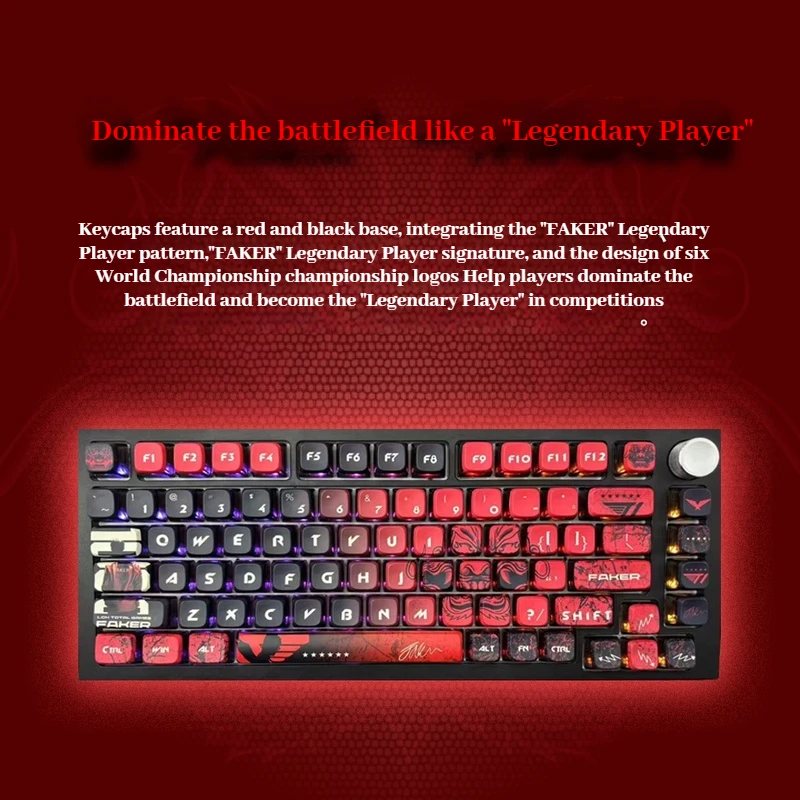 Faker Great Demon King Keycaps Four Sides Transparent LoL Thermally Sublimated Pbt Material Mechanical Keyboard Pudding Keycaps view 3