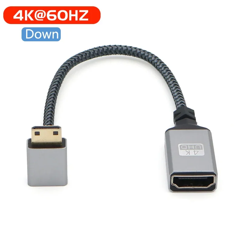 4K Mini hdmi do HDMI-kompatybilne żeńskie krótki kabel łokciowe. HD mini do standardowej konwersji wideo, używane do podłączenia kamery