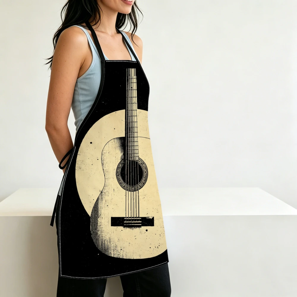 Vintage Acoustic Guitar Print Kitchen Apron Cooking Apron Baking Accessories For Men Women