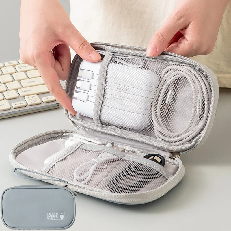 Bolsa organizadora de accesorios de viaje portátil para teléfono, estuche antigolpes para auriculares, bolsa de almacenamiento electrónica pequeña de mano