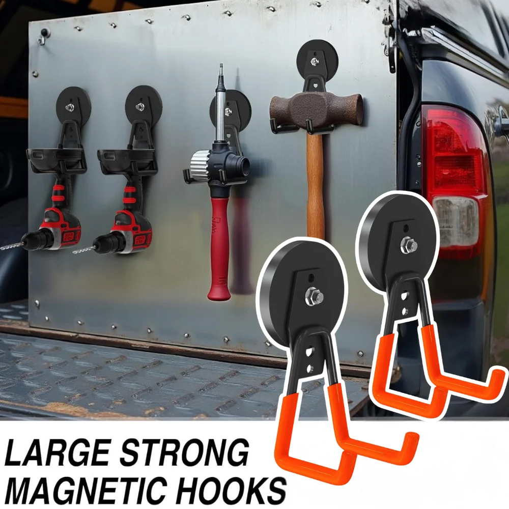 

Большие магнитные крючки, прочные сверхмощные магнитные крючки для электрической дрели, мастерская садовых инструментов, 2-пакетный держатель для хранения, подвесной на открытом воздухе