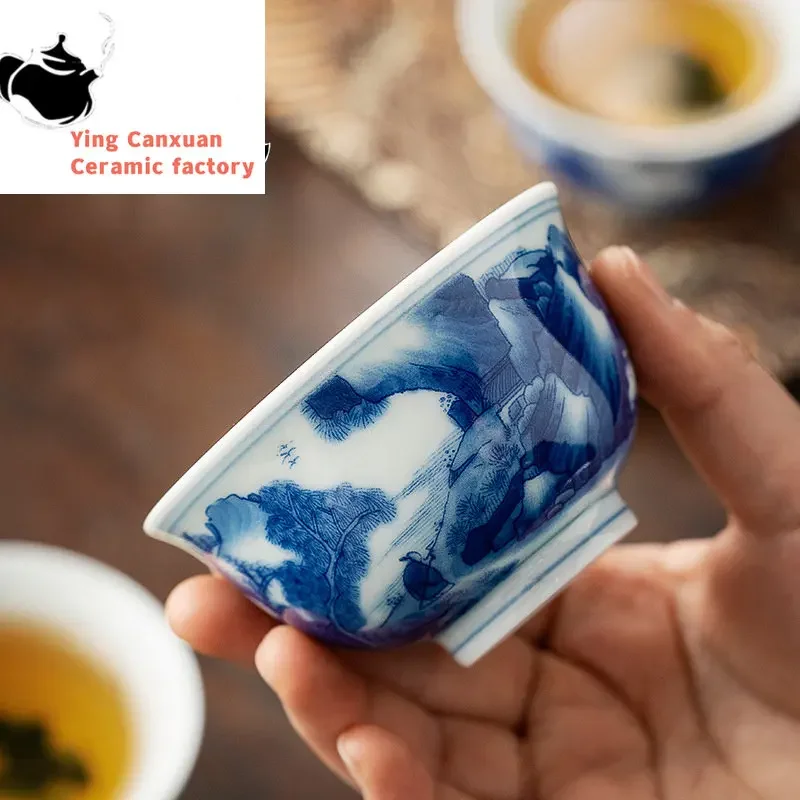 

ChinaTea cup ceramic blue and white hand cup hand painted antique Blue and white porcelain master cup kungfu tea set