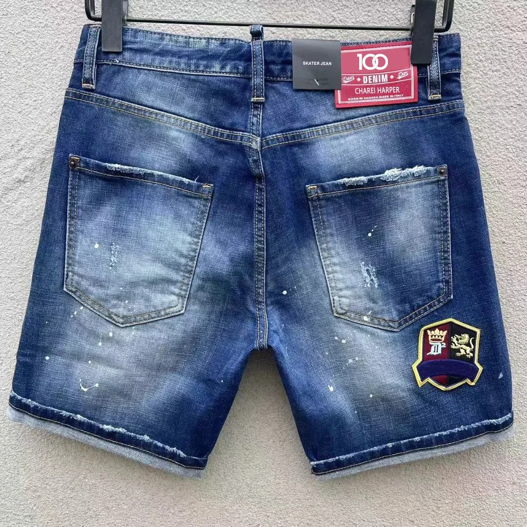 100chareiharper D306 yeni erkek denim şort moda yıkama yırtık kesim çeyrek şort