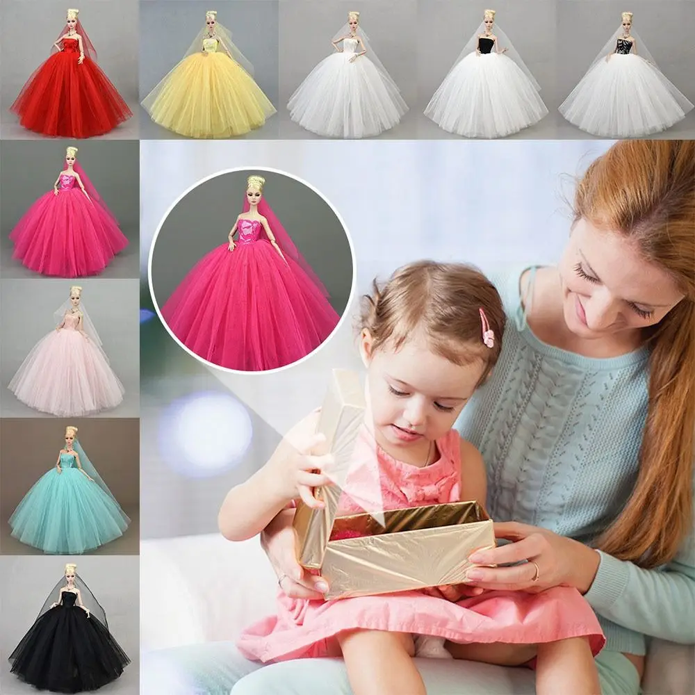 فستان زفاف ملون عالي الجودة لملابس الزفاف الدمية فساتين حفلات الأميرة مع إكسسوارات 1/6