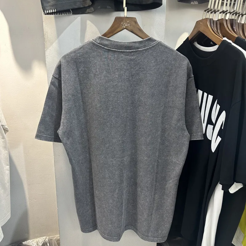 American Streetwear Eagle Motorcycle Cross Print T Shirt Men Women Blue Gray Vintage Loose Short Sleeve Small Collar Tops Tee