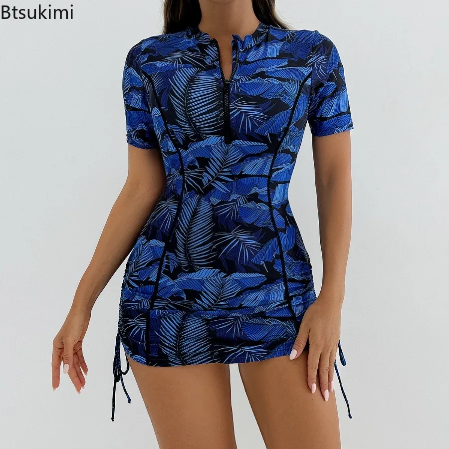 Nowy 2025 Tankini damski strój kąpielowy tropikalny nadruk dwuczęściowe garnitury stroje kąpielowe z krótkim rękawem letnia sukienka kostiumy kąpielowe damski strój kąpielowy