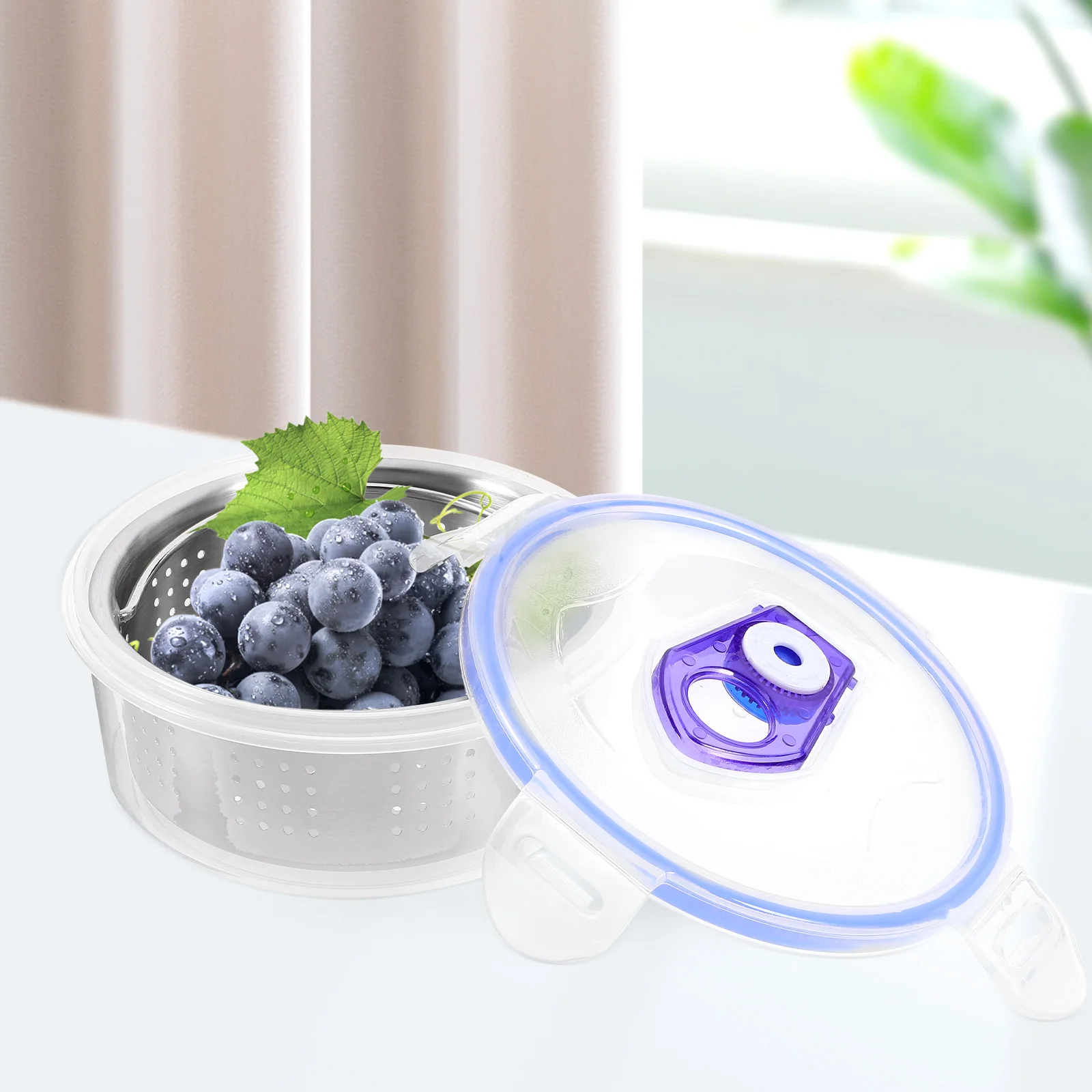 

1 set Stainless Colander Storage Box Box 500ML Kitchen Drain Basket Fruit Container Fridge Storage Solution