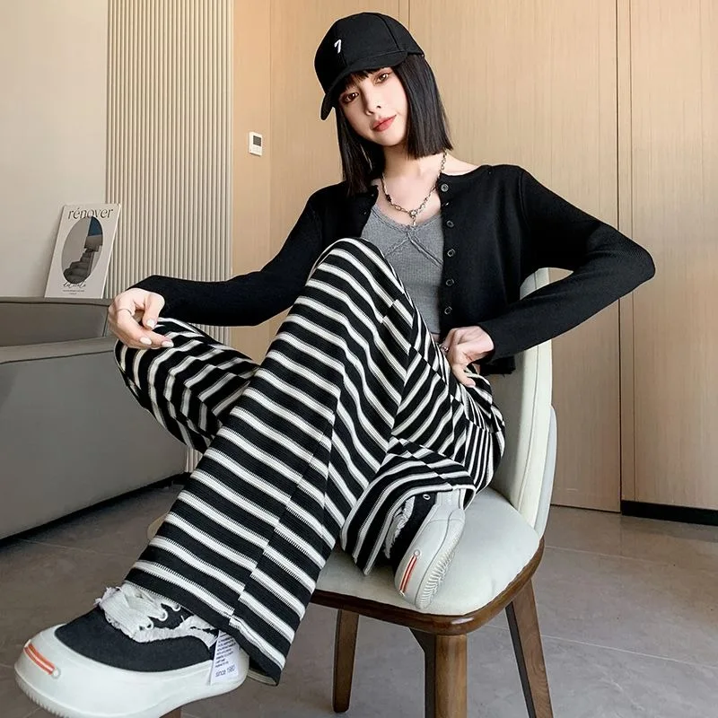 Patterned Wide-leg for Women Spring Summer Thin High-waisted Casual Pants Loose Straight