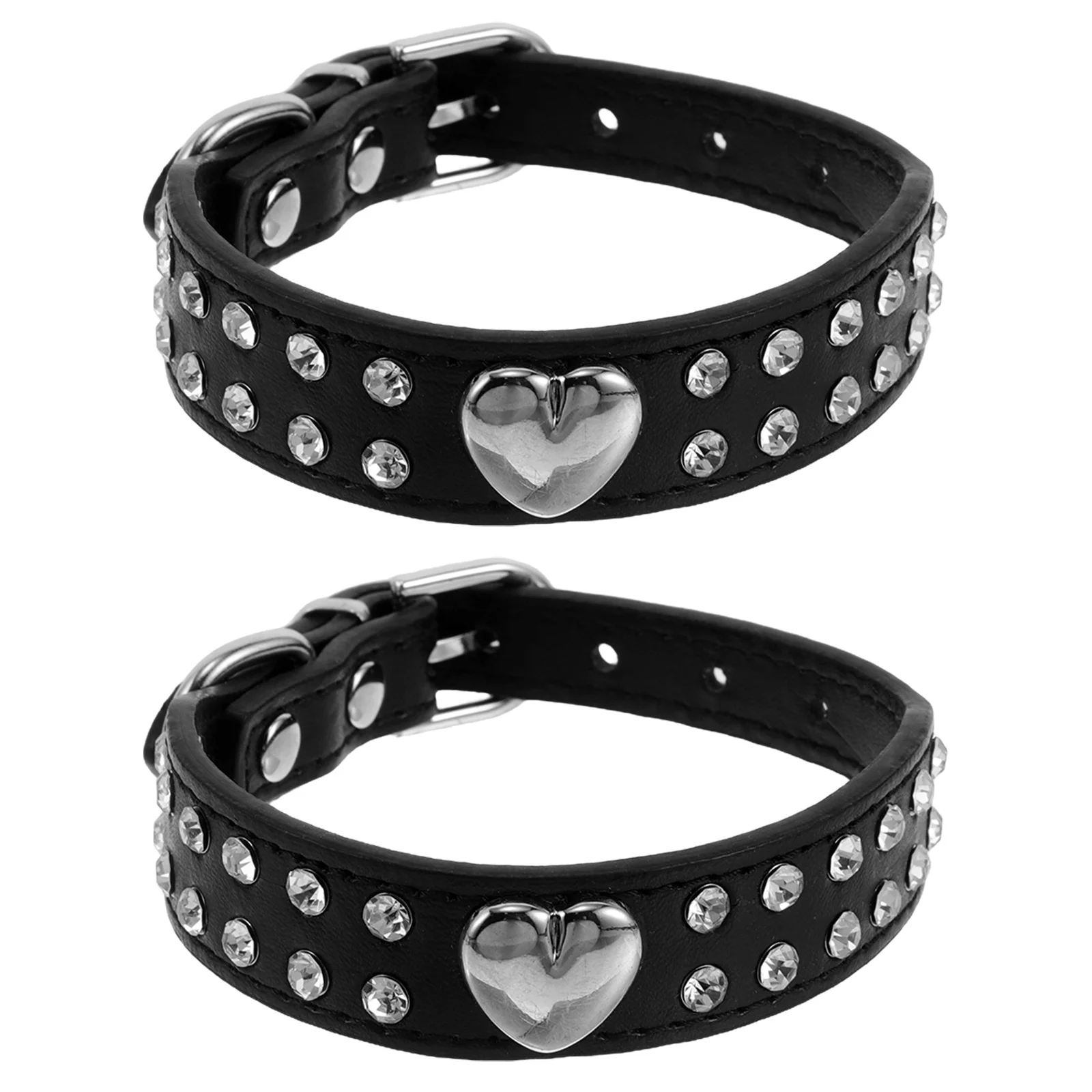 

2Pcs Rhinestone Pet Collar Heart-Shaped Glitter Adjustable Cute Dog Cat Necklace Dazzling Fashion Collar for Girl Puppy Kitten
