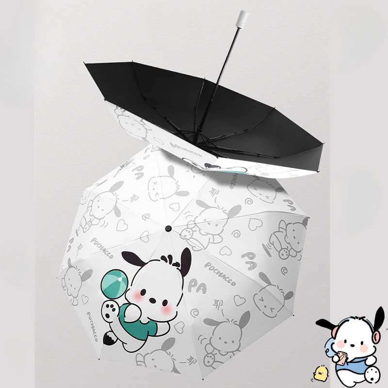 Sanrio Kawaii Pochacco parasol kreskówka składany słoneczny i deszczowy podwójnego zastosowania nowy Vinyl parasol przeciwsłoneczny słodkie parasol