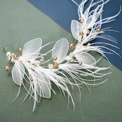 Super Fairy Feather Headbands White Leaves Hairbands Artificial Pearls Headpieces for Bride Wedding Party Hair Jewelry 2025