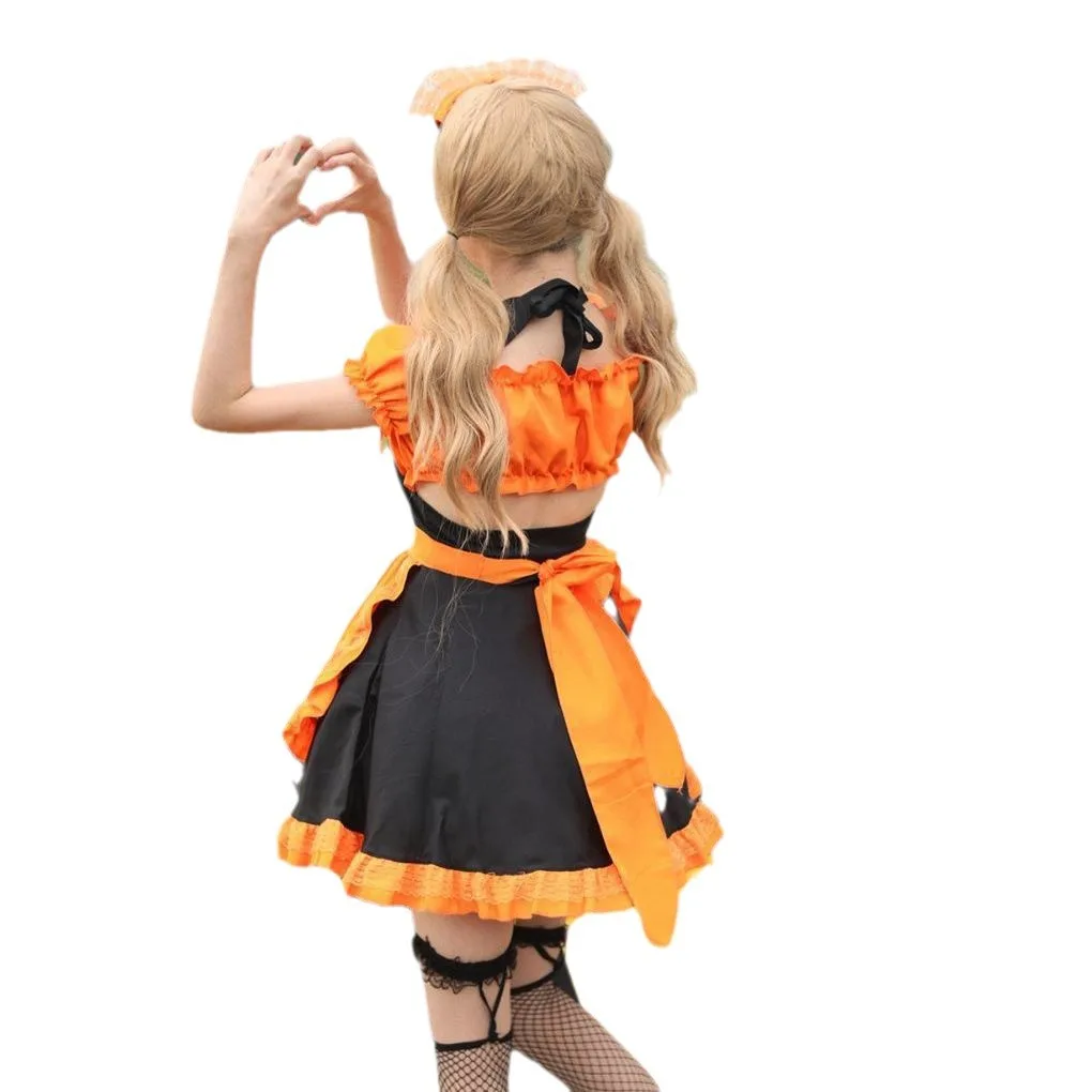 Halloween Cosplay Maid Costume for Women Bat Pattern Embroidered Gothic Servant Dress Halloween Party Vampire Witch Role Play view 6
