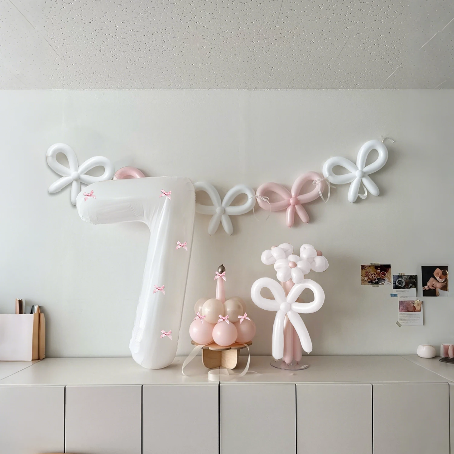 45 sztuk różowy piasek biały balon biały balon z folii aluminiowej zestaw długich balonów, różowy motyl, urodziny, rocznica 0-9 — zdjęcie 3