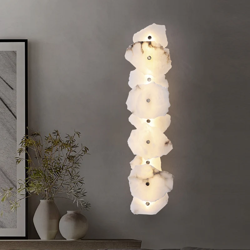 

Nordic Creative Unique Living Room Wall Lamp Postmodern Designer Spanish Marble Brass Villa Bedroom Bedside Wall Lights