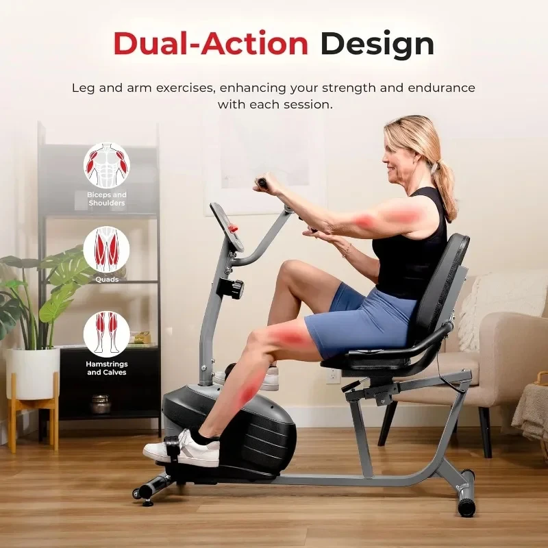 Smart Magnetic Recumbent Exercise Bike with Optional Full Body Workout Large Ergonomic Seat Arm Exerciser