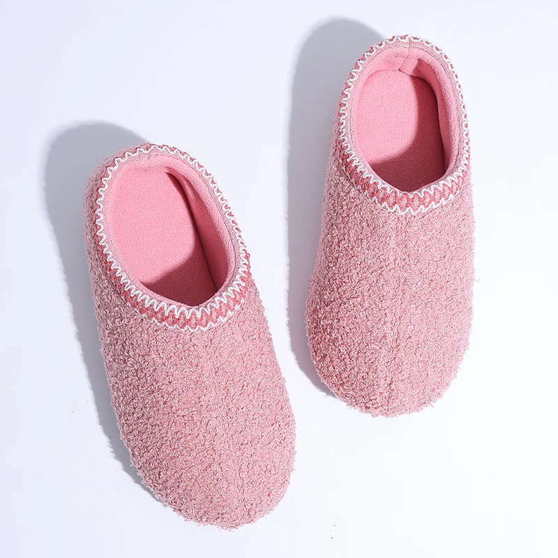 

Pallene Warm Flat Cotton Shoes For Women Antiskid Wear-resistant Bedroom Slippers Curly Short Plush Indoor Slides Soft Cozy Shoe