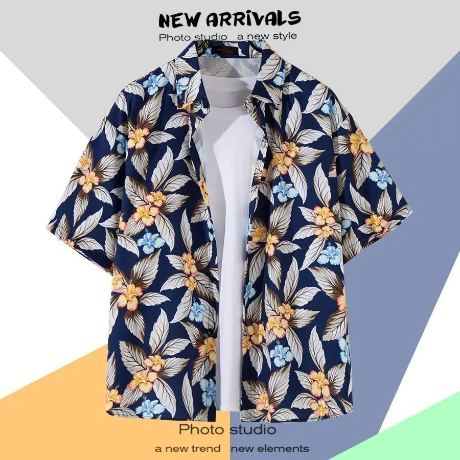 

Hot Selling Hawaiian Short Sleeved Shirt Retro Casual Fashion Loose Couple Beach Shirt Unlined Single Item Shirt Top