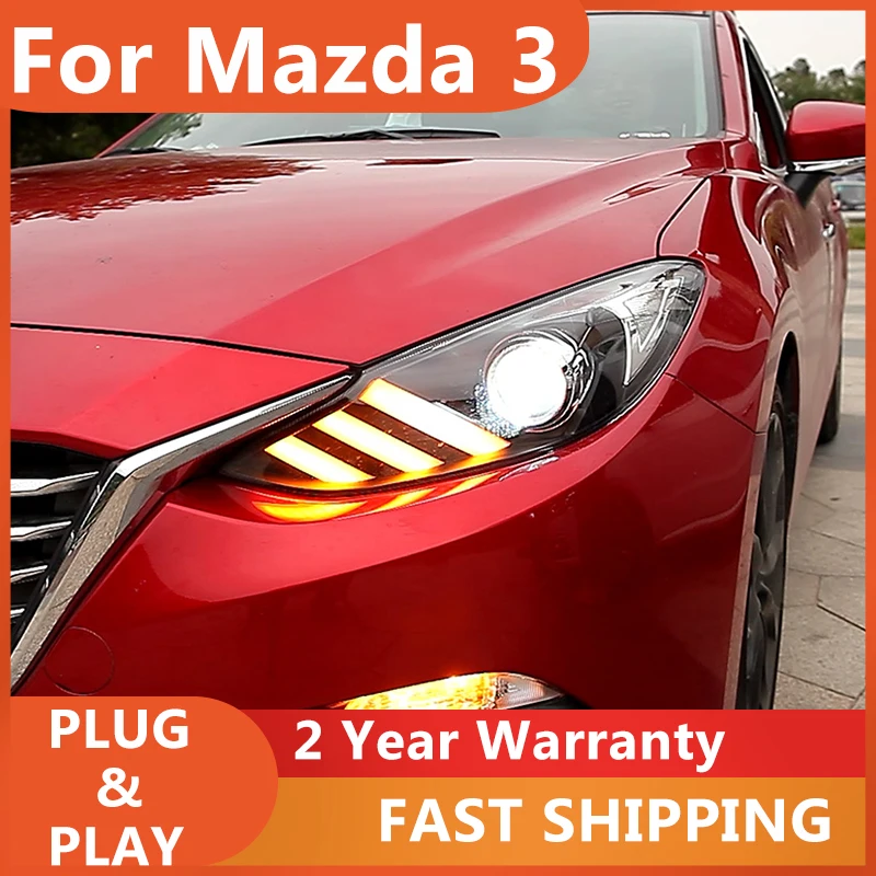 

Фара для Mazda 3 (2014-2016) Axela, дизайн Mustang, с ДХО, указателями поворота, ближним и дальним светом, линзой-проектором