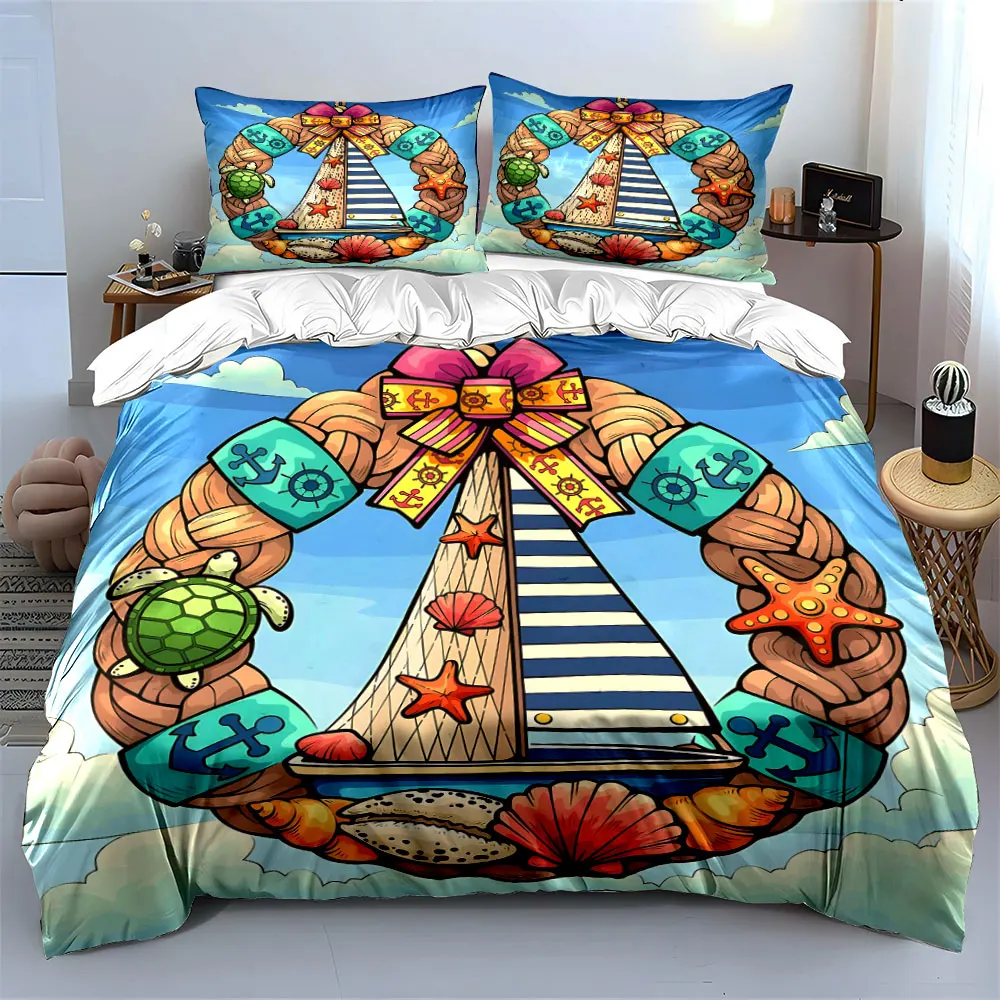 Nautical-Themed Wreath Decoration Set Multiple sizes kid's and adults' bedroom Exquisite 3PC bedding set, gift