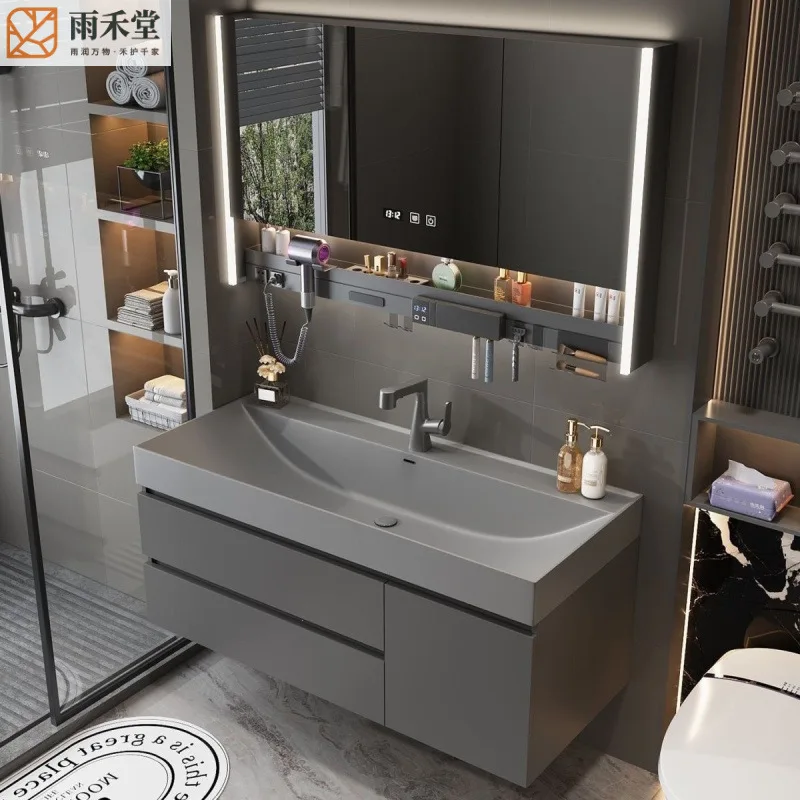 HYS new bathroom cabinet gilt ocean skin feeling integrated basin smart washbasin cabinet combined bathroom washbasin