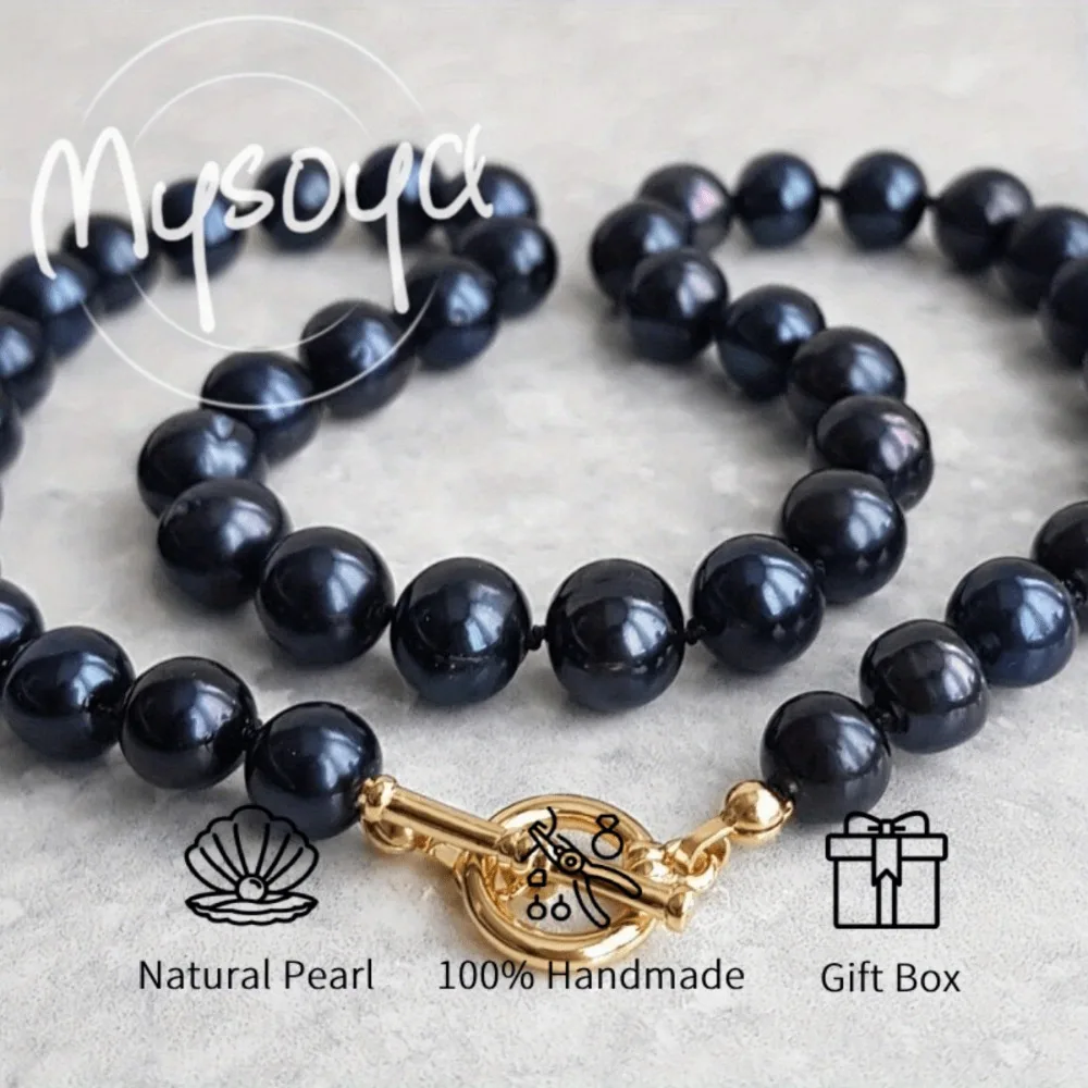 

MYSOYA 6-7mm Natural Black Freshwater Pearl Necklace For Women And Men With Gift Box Birthday Wedding Anniversary Jewelry Gift