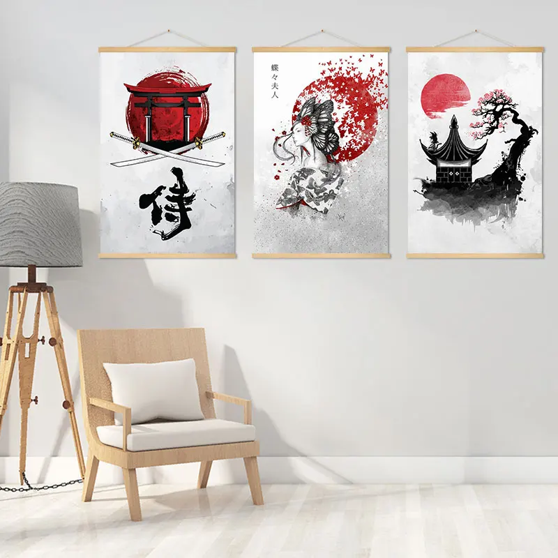 

Japan Style Decor Scroll Wall Paintings Ukiyoe Living Room Bedroom Decor Aesthetic Samurai Wall Art Hanging Tapestry Posters