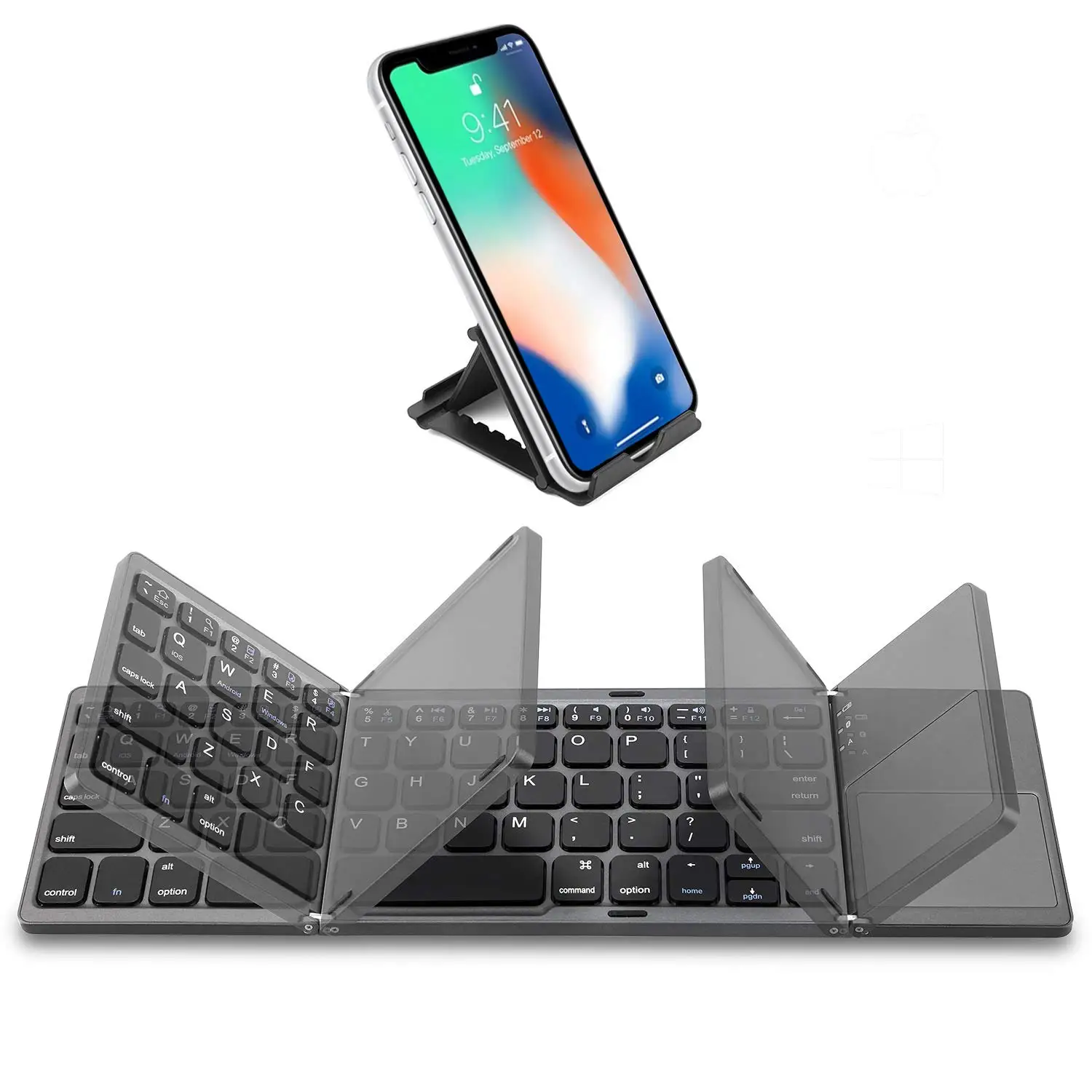 Foldable Bluetooth Keyboard Portable Wireless Keyboard with Stand Holder Rechargeable Pocket Size for Android Windows IOS Table