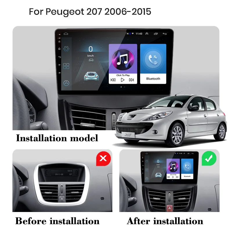 2din Android10 Automotive multimedia player Carplay Auto GPS Navigation DSP NO DVD For Peugeot 207 CC 207CC 2006 2007 2008 -2015