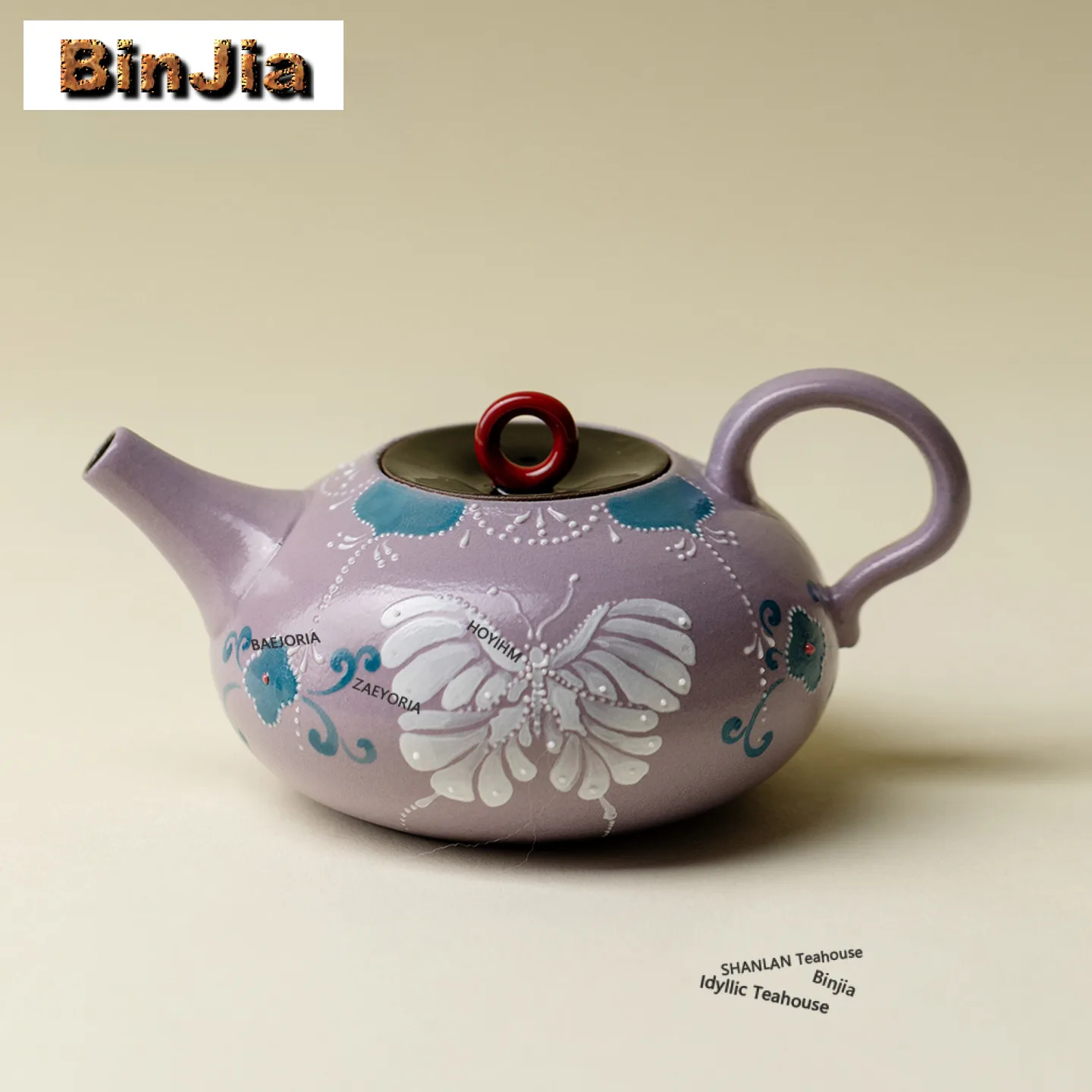 

140ml Purple White Butterfly Teapot Japanese Tea Infuser Pot Tea Making Kettle With Ball Hole Oolong Tea Tea Services Decoration