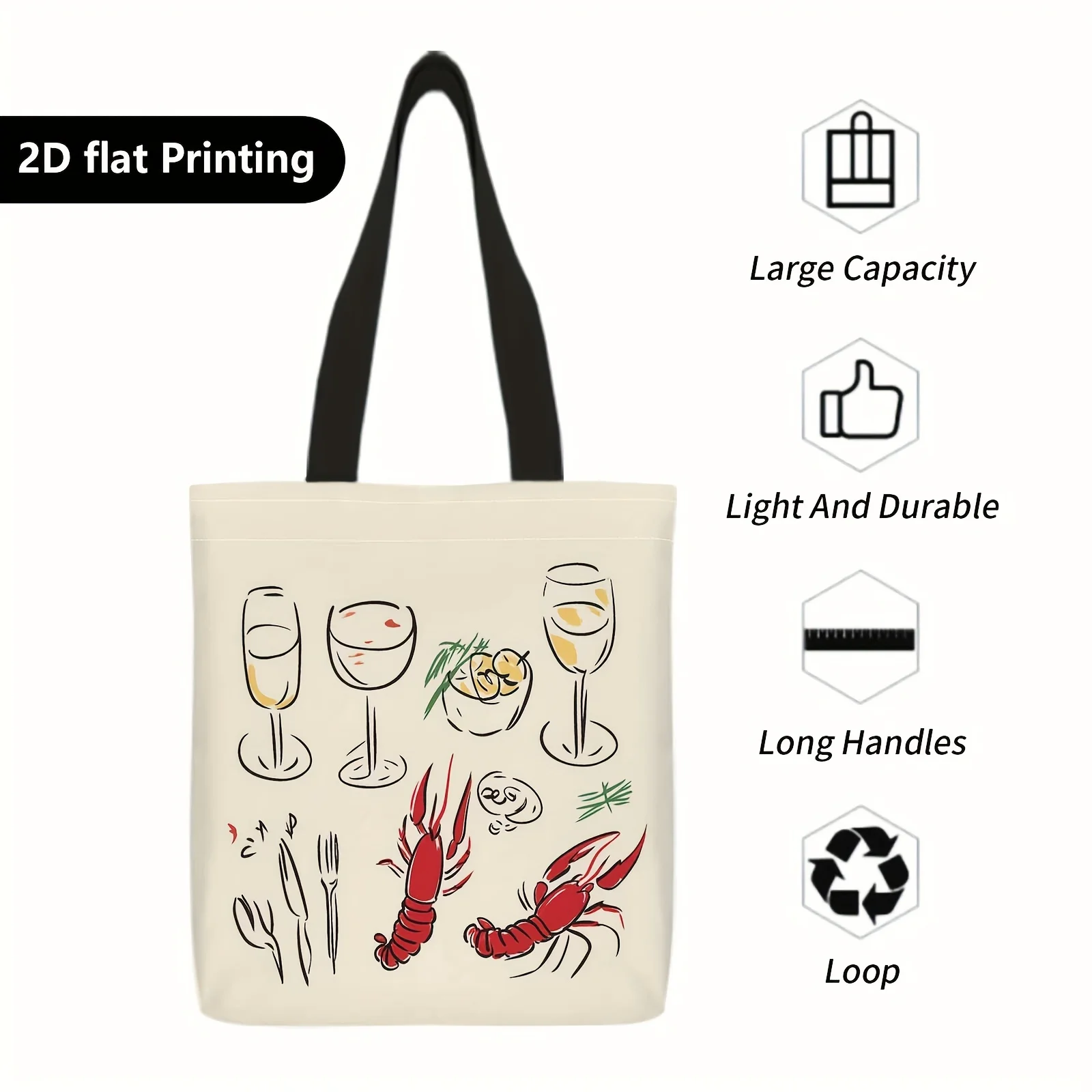 Large Capacity Tote Bag - Foldable Reusable Durable Casual Beach Bag Fixed Strap, Machine Washable Suitable for Travel, Shopping