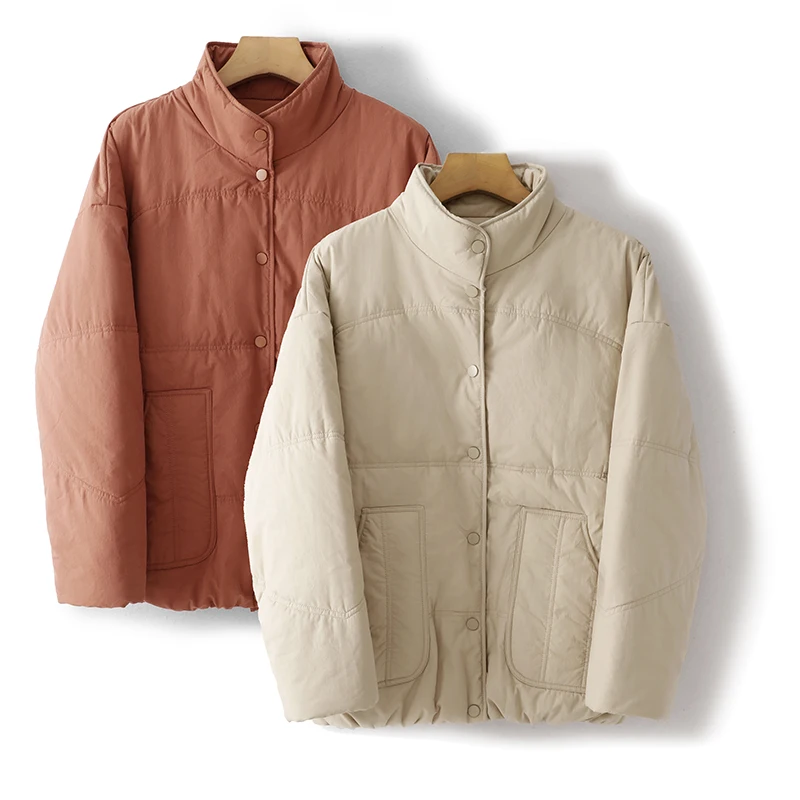 

Original 2025 Women's Lightweight Pure Color Long Sve Cotton Jaet Warm Cotton Coat Autumn Winter Outerwear Commute Sle