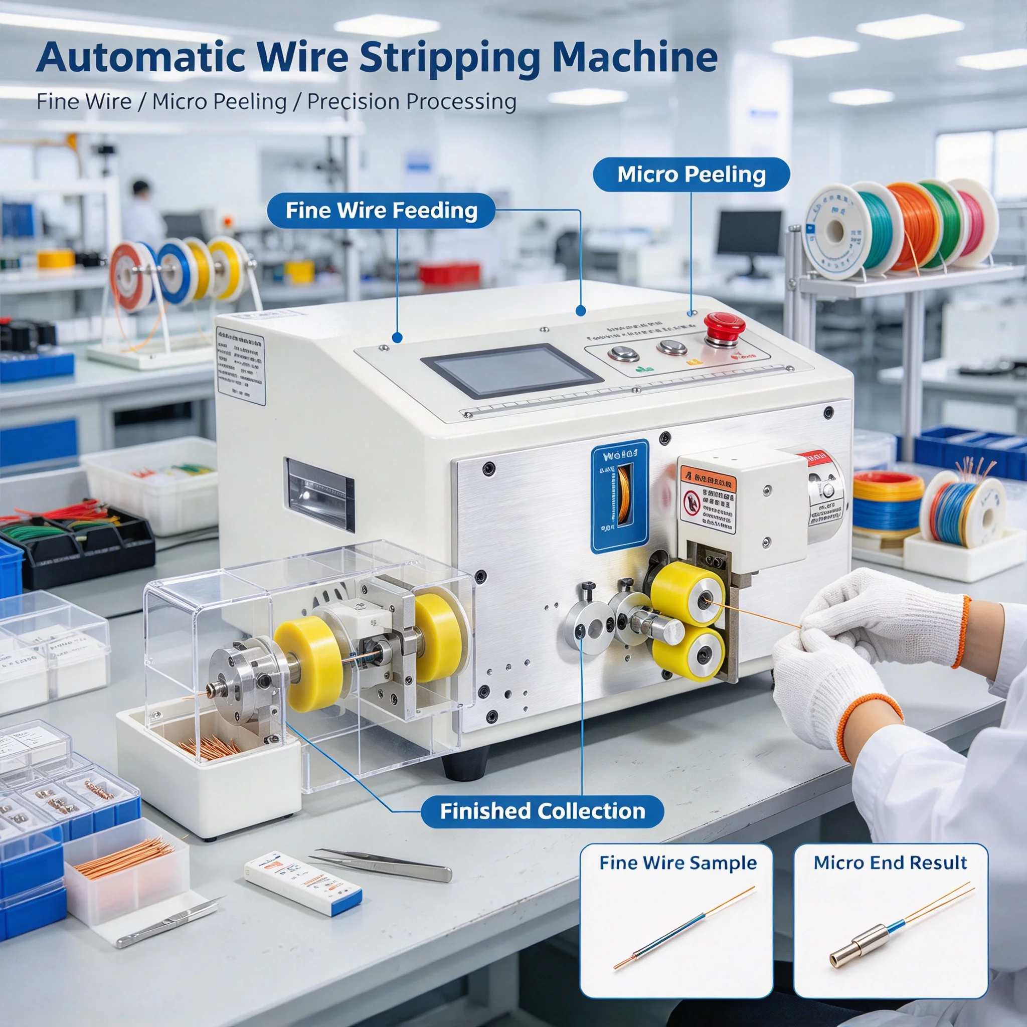 SWT-608-QG-2S 2 Wheels Automatic Wire Tube Sleeving Pipe Cutting Machine For Wire Cable Cutting Stripping Peeling Machines 220V