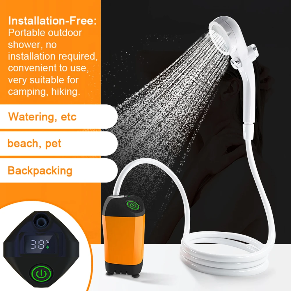 Outdoor Camping Shower Portable Electric Shower Pump Waterproof with Digital Display for Camping Hiking Travel Pet Watering