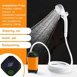 Outdoor Camping Shower Portable Electric Shower Pump Waterproof with Digital Display for Camping Hiking Travel Pet Watering